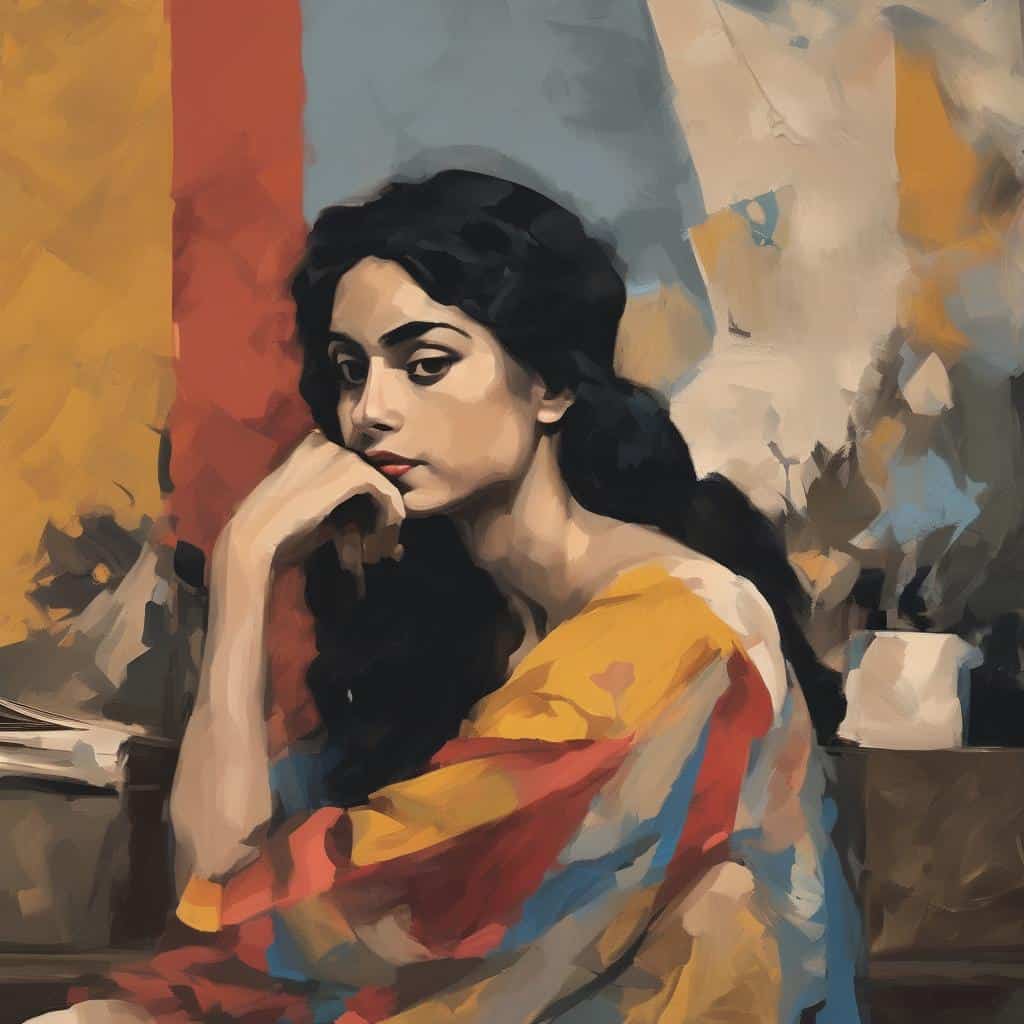 Παραδοσιακή εικόνα γυναίκας σε ποικιλία χρωμάτων, εκφραστική και πολιτιστική έκφραση, ηθική διάσταση και πολιτισμική γέφυρα.